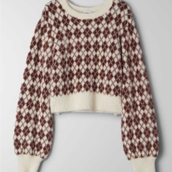 🔻 Aritzia Sunday Best Kitten Argyle Cropped Sweater - Picture 3 of 10